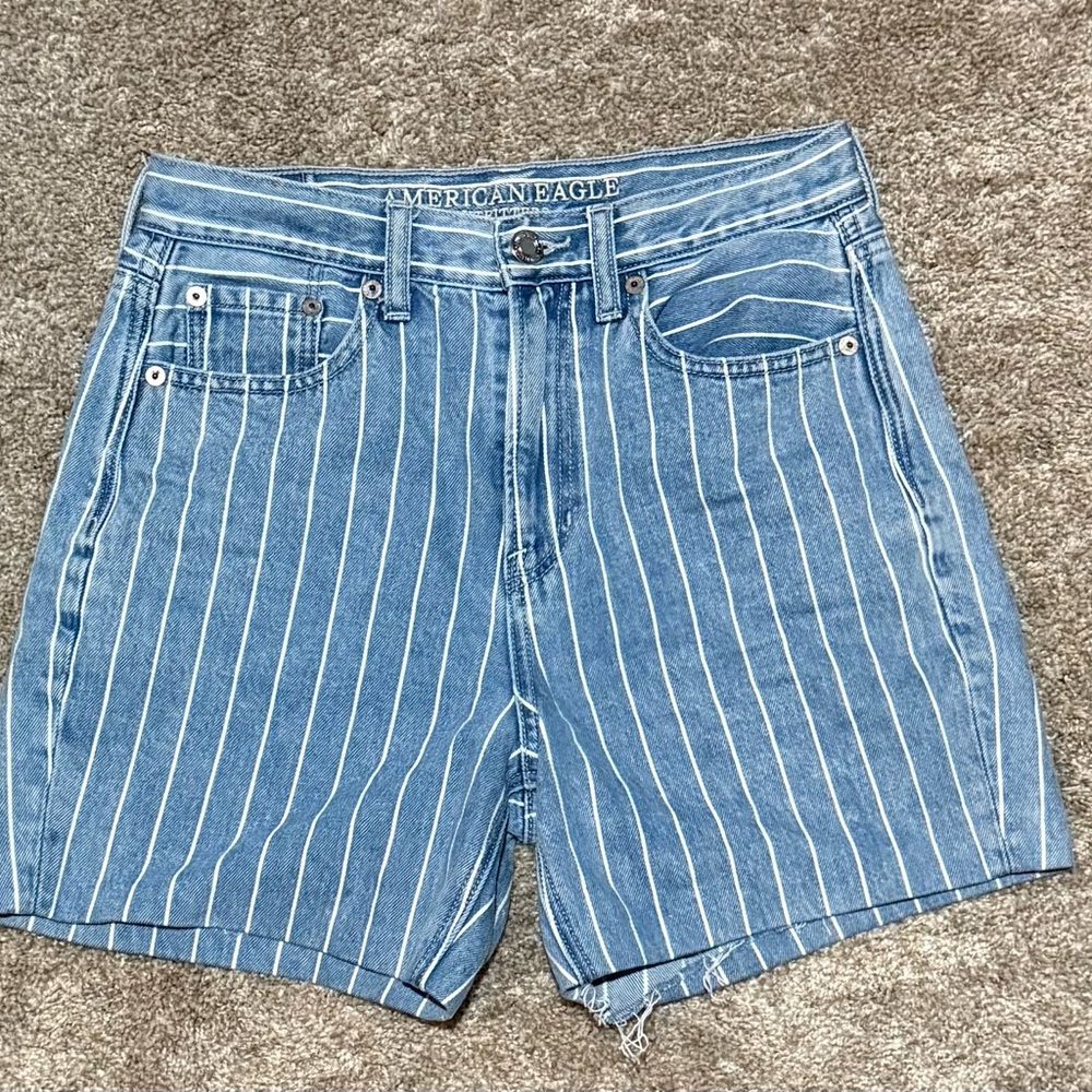 American Eagle Blue Striped Jean Shorts
